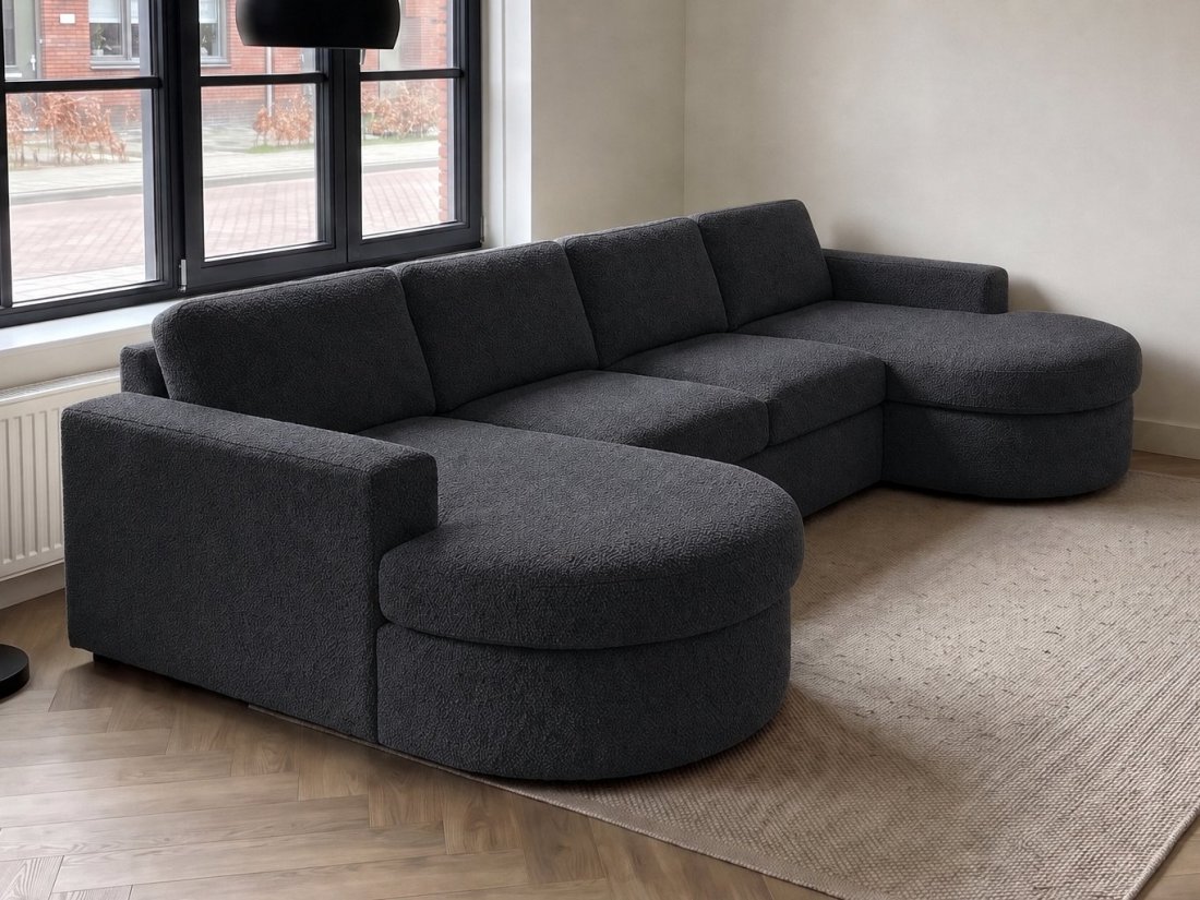 Aalsmeer Longchair Rond + 2 Zits + Longchair Rond in antraciet – kleurimpressie – A-meubel