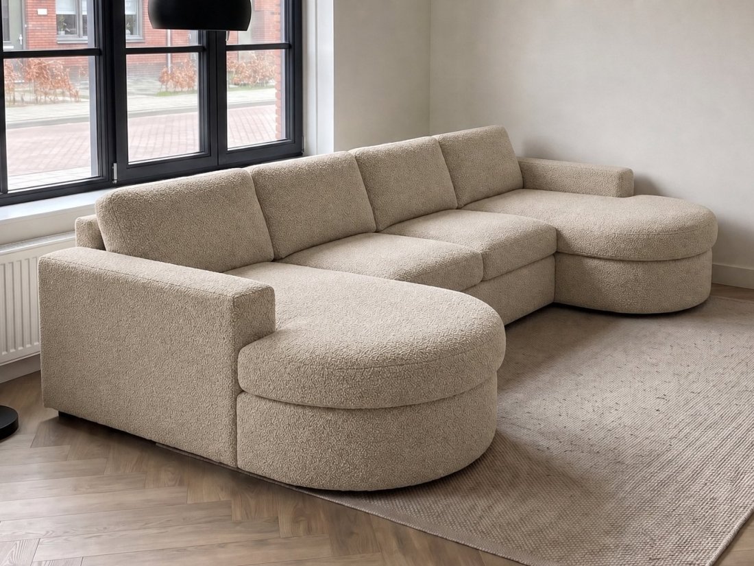 Aalsmeer Longchair Rond + 2 Zits + Longchair Rond in beige – kleurimpressie – A-meubel