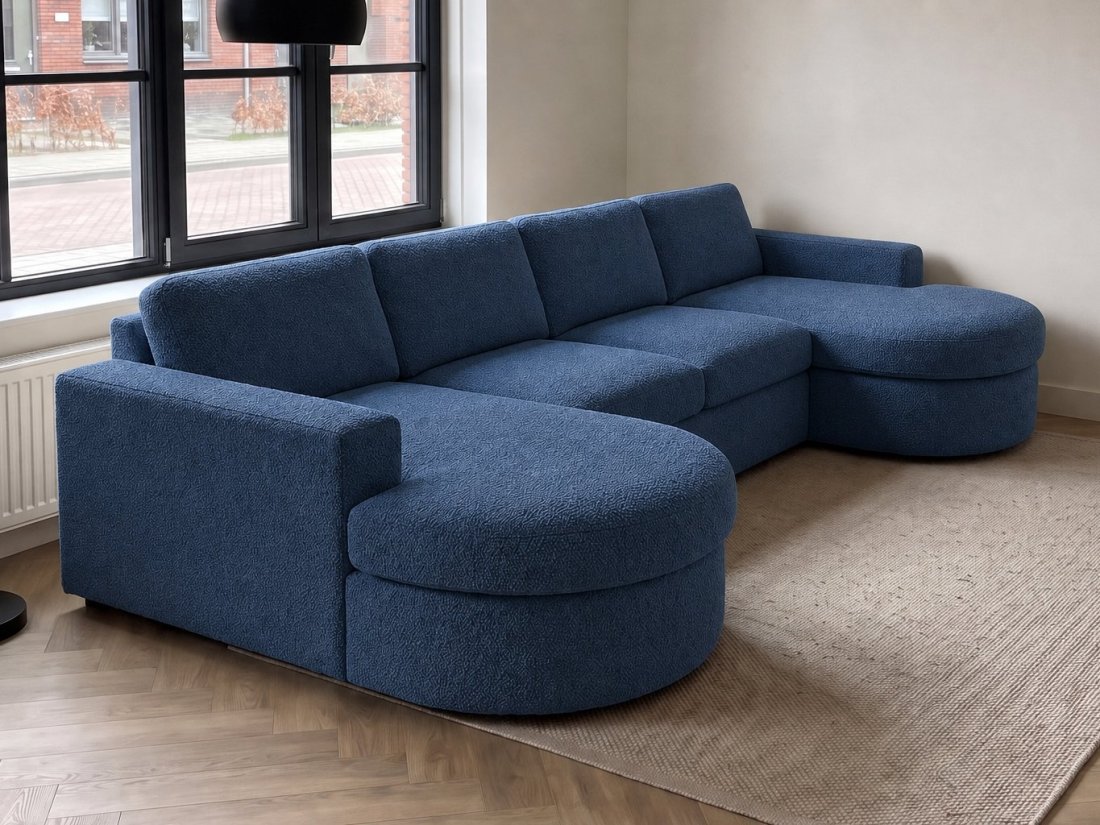 Aalsmeer Longchair Rond + 2 Zits + Longchair Rond in blauw – kleurimpressie – A-meubel