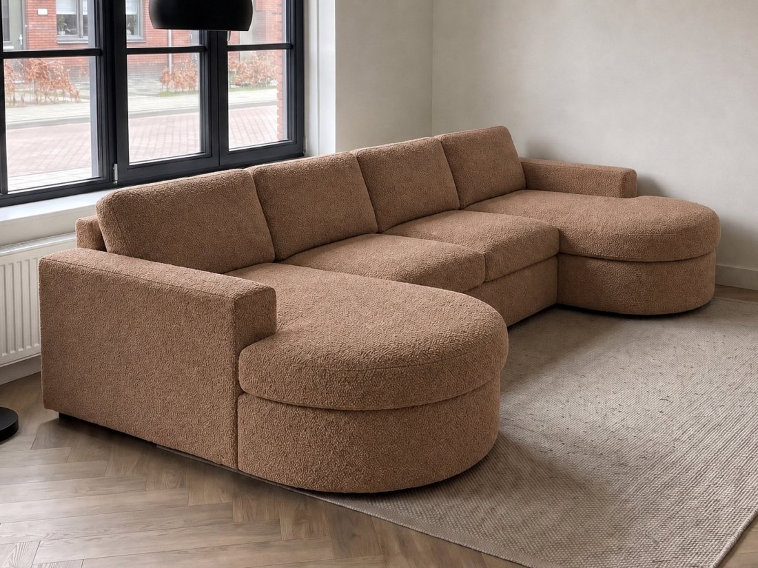 Aalsmeer Longchair Rond + 2 Zits + Longchair Rond in bruin – kleurimpressie – A-meubel