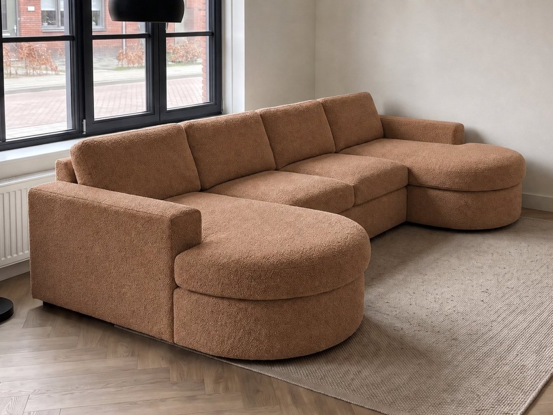 Aalsmeer Longchair Rond + 2 Zits + Longchair Rond in cognac – kleurimpressie – A-meubel