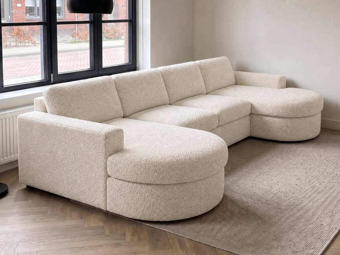 Aalsmeer Longchair Rond + 2 Zits + Longchair Rond in creme – A-meubel