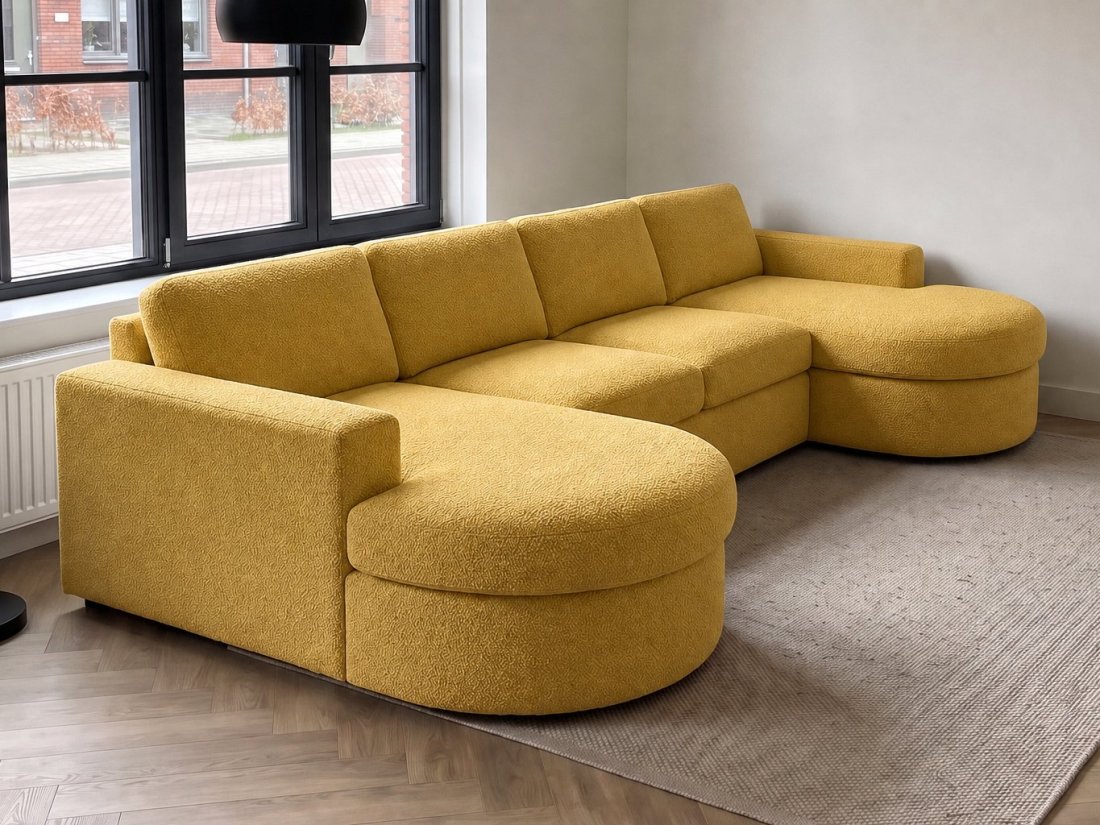 Aalsmeer Longchair Rond + 2 Zits + Longchair Rond in geel – kleurimpressie – A-meubel