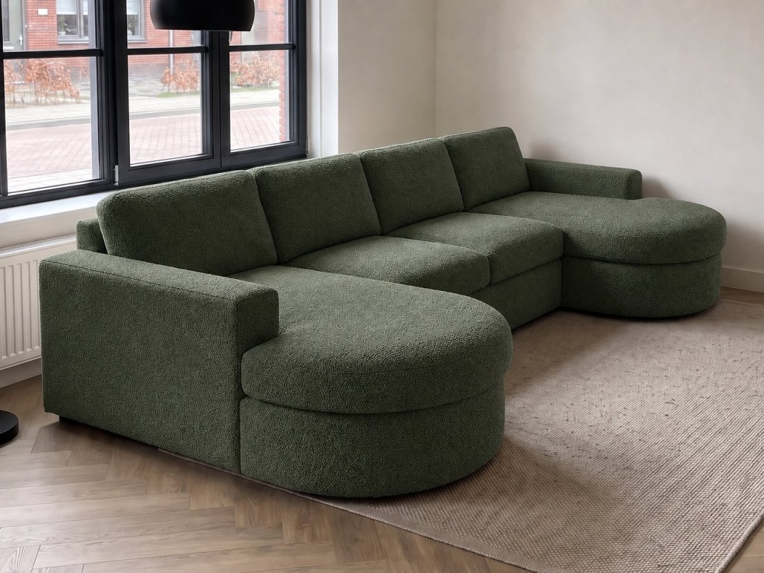 Aalsmeer Longchair Rond + 2 Zits + Longchair Rond in groen – kleurimpressie – A-meubel