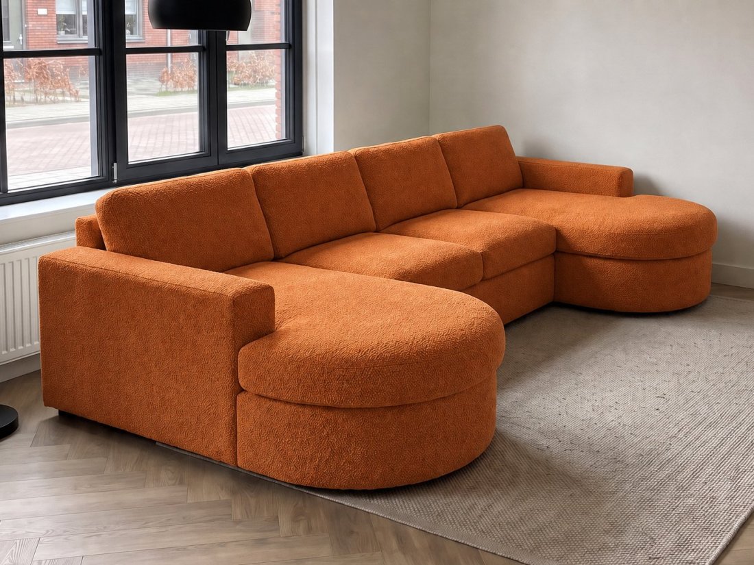 Aalsmeer Longchair Rond + 2 Zits + Longchair Rond in oranje – kleurimpressie – A-meubel