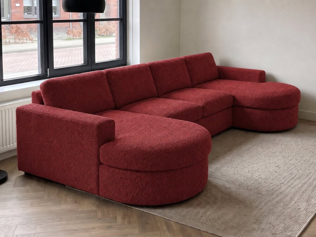 Aalsmeer Longchair Rond + 2 Zits + Longchair Rond in rood – kleurimpressie – A-meubel