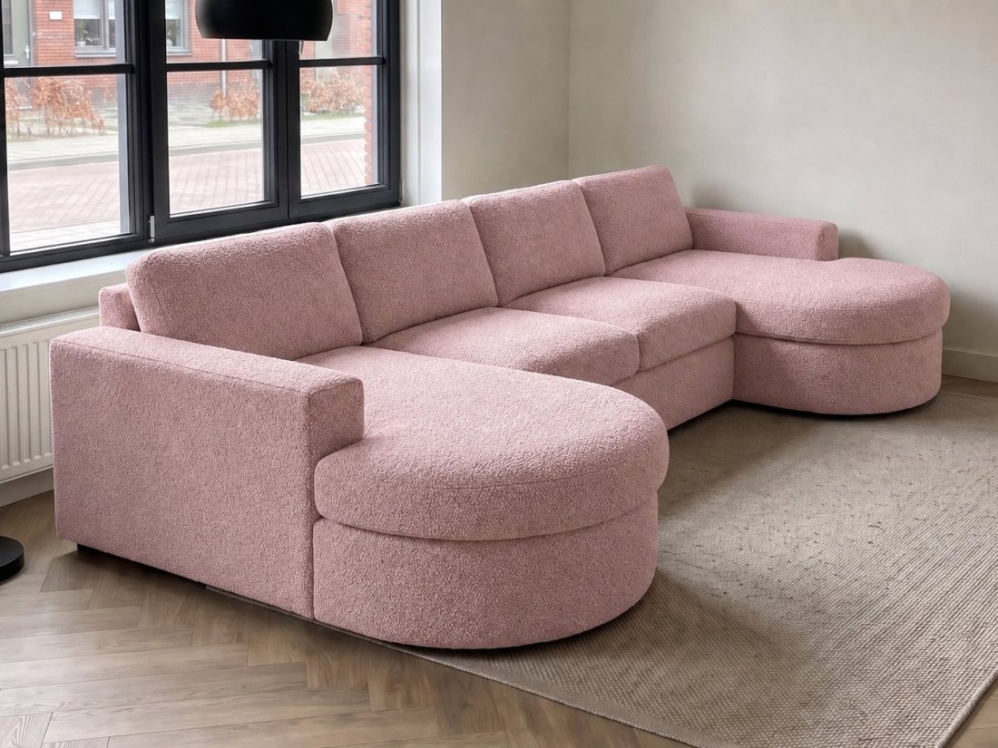 Aalsmeer Longchair Rond + 2 Zits + Longchair Rond in roze – kleurimpressie – A-meubel