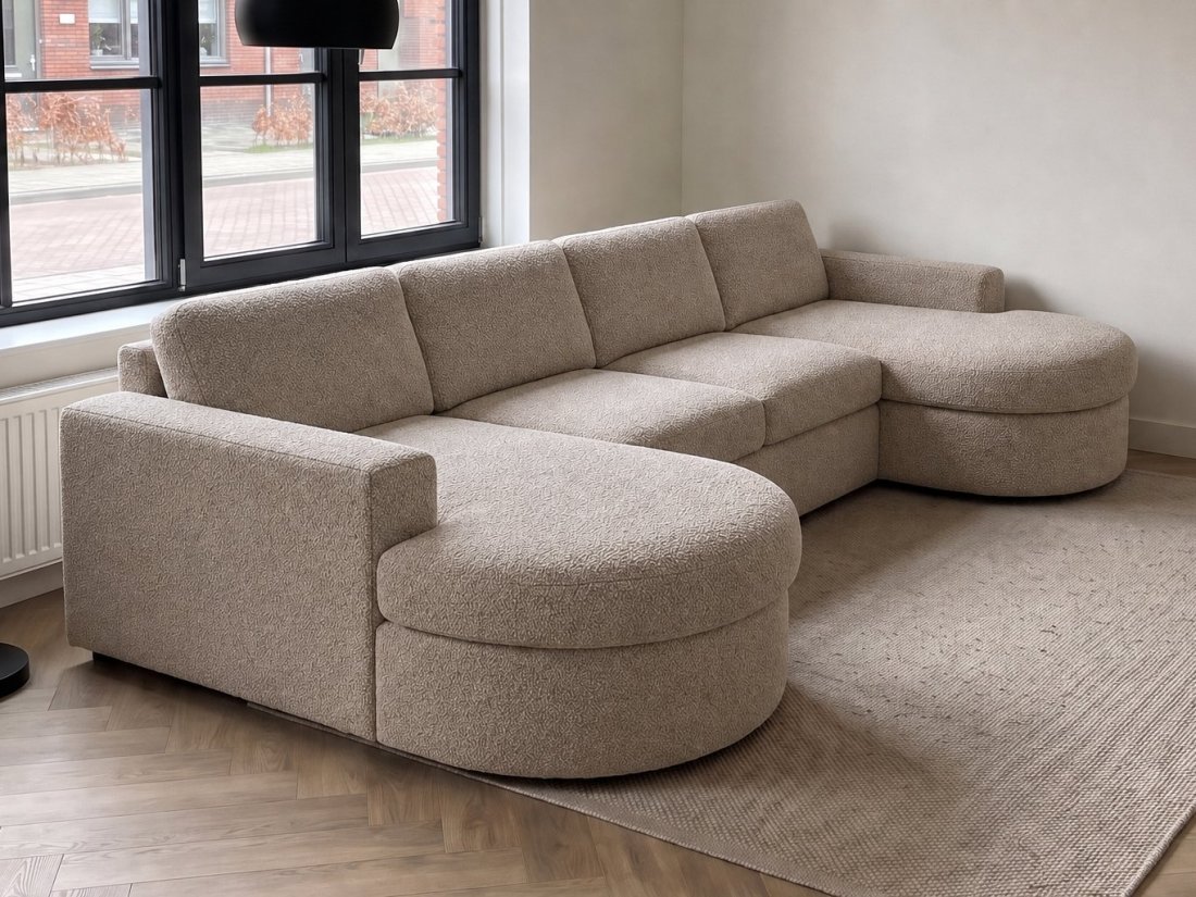 Aalsmeer Longchair Rond + 2 Zits + Longchair Rond in taupe – kleurimpressie – A-meubel