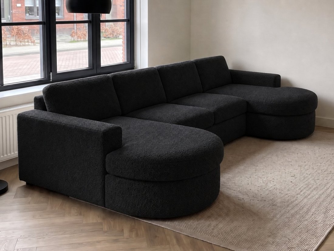 Aalsmeer Longchair Rond + 2 Zits + Longchair Rond in zwart – kleurimpressie – A-meubel