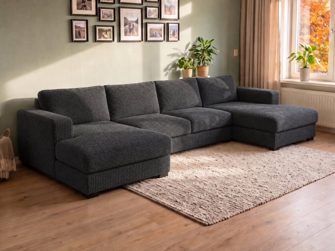Almere Longchair + 2 zits + Longchair in antraciet – kleurimpressie – A-meubel