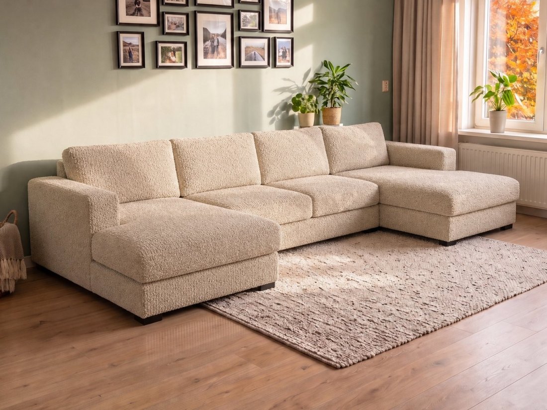 Almere Longchair + 2 zits + Longchair in beige – kleurimpressie – A-meubel