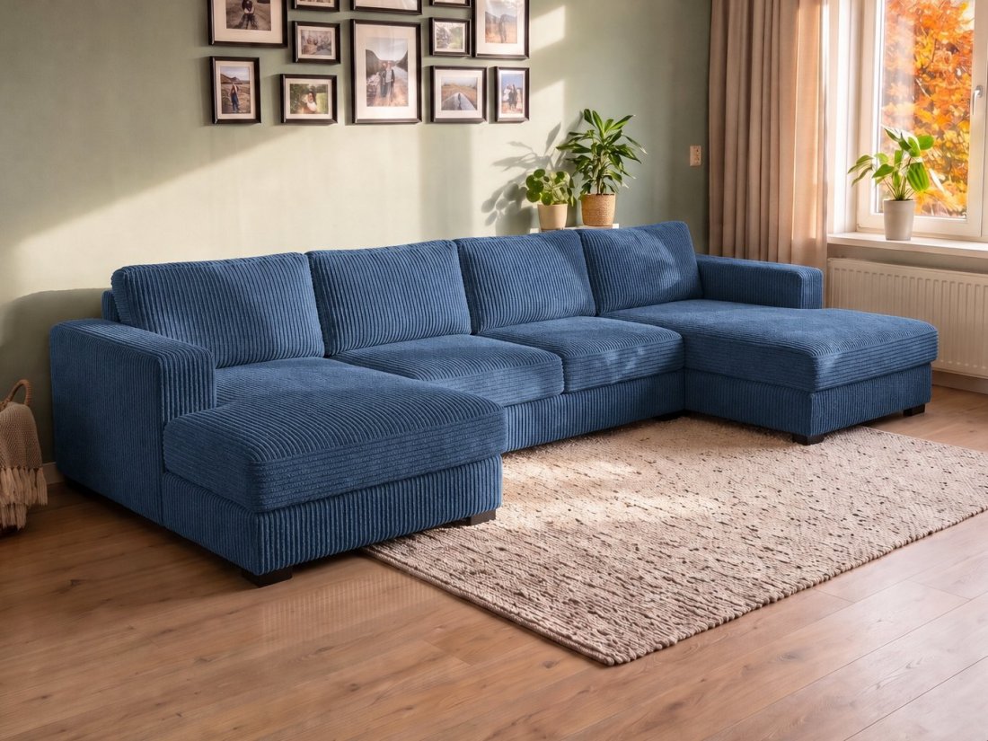 Almere Longchair + 2 zits + Longchair in blauw – kleurimpressie – A-meubel