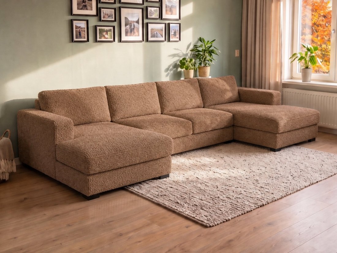 Almere Longchair + 2 zits + Longchair in bruin – A-meubel