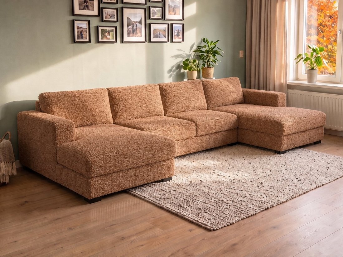 Almere Longchair + 2 zits + Longchair in cognac – kleurimpressie – A-meubel