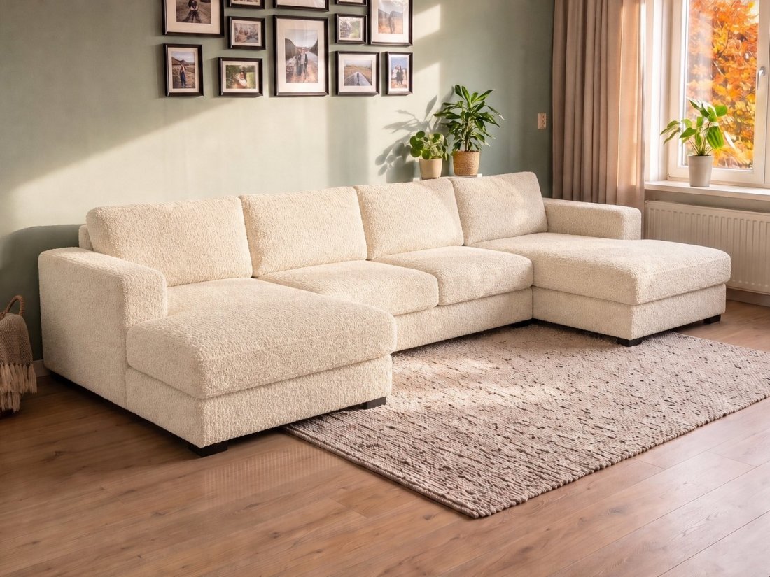 Almere Longchair + 2 zits + Longchair in creme – kleurimpressie – A-meubel