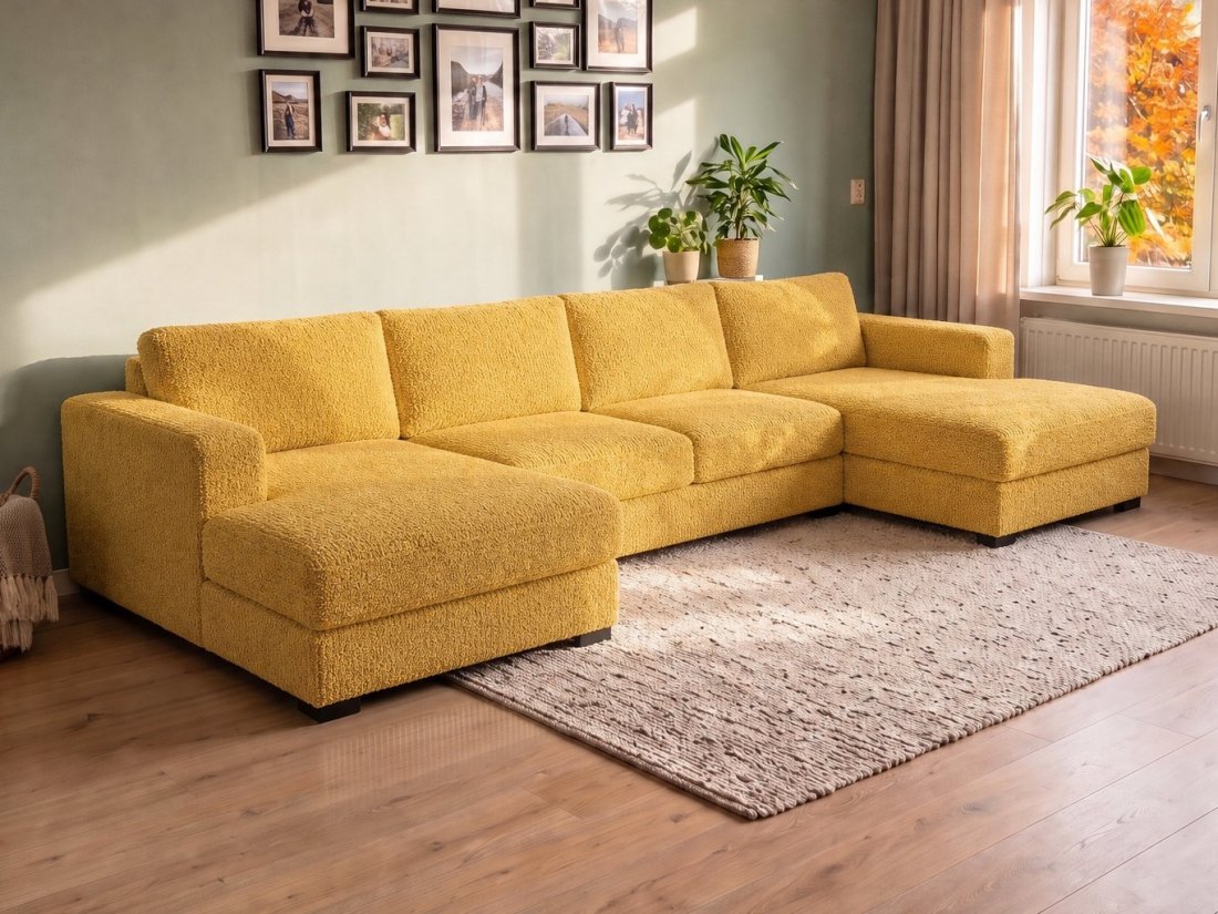Almere Longchair + 2 zits + Longchair in geel – kleurimpressie – A-meubel