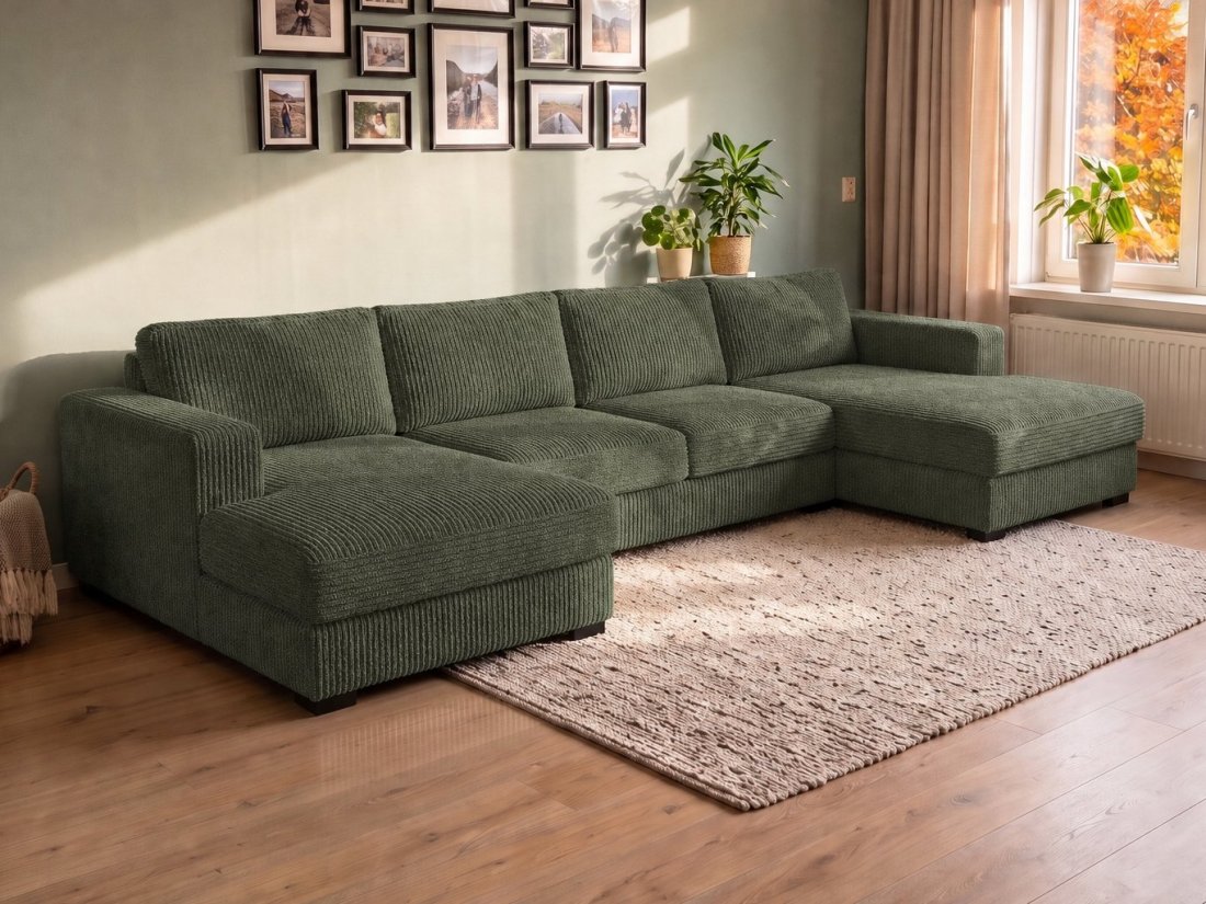 Almere Longchair + 2 zits + Longchair in groen – kleurimpressie – A-meubel