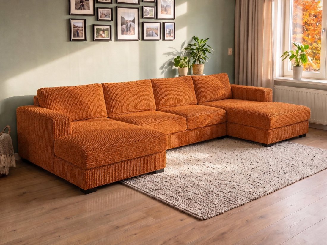 Almere Longchair + 2 zits + Longchair in oranje – kleurimpressie – A-meubel