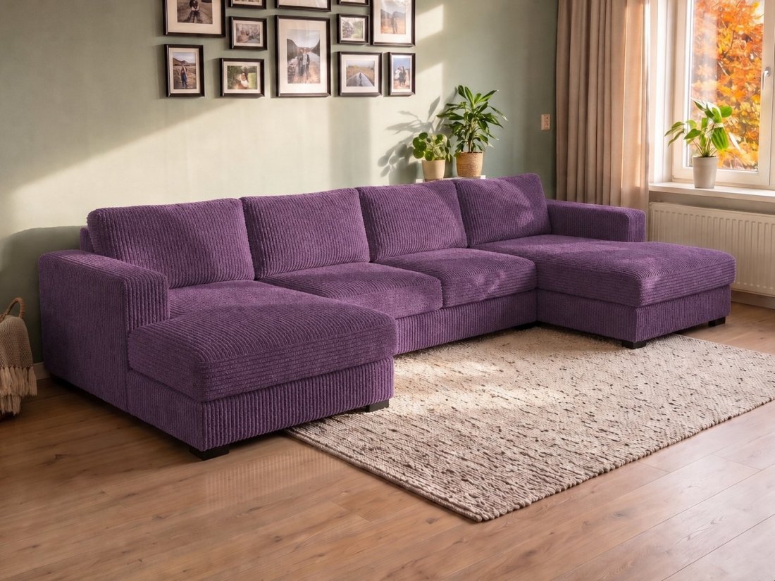 Almere Longchair + 2 zits + Longchair in paars – kleurimpressie – A-meubel