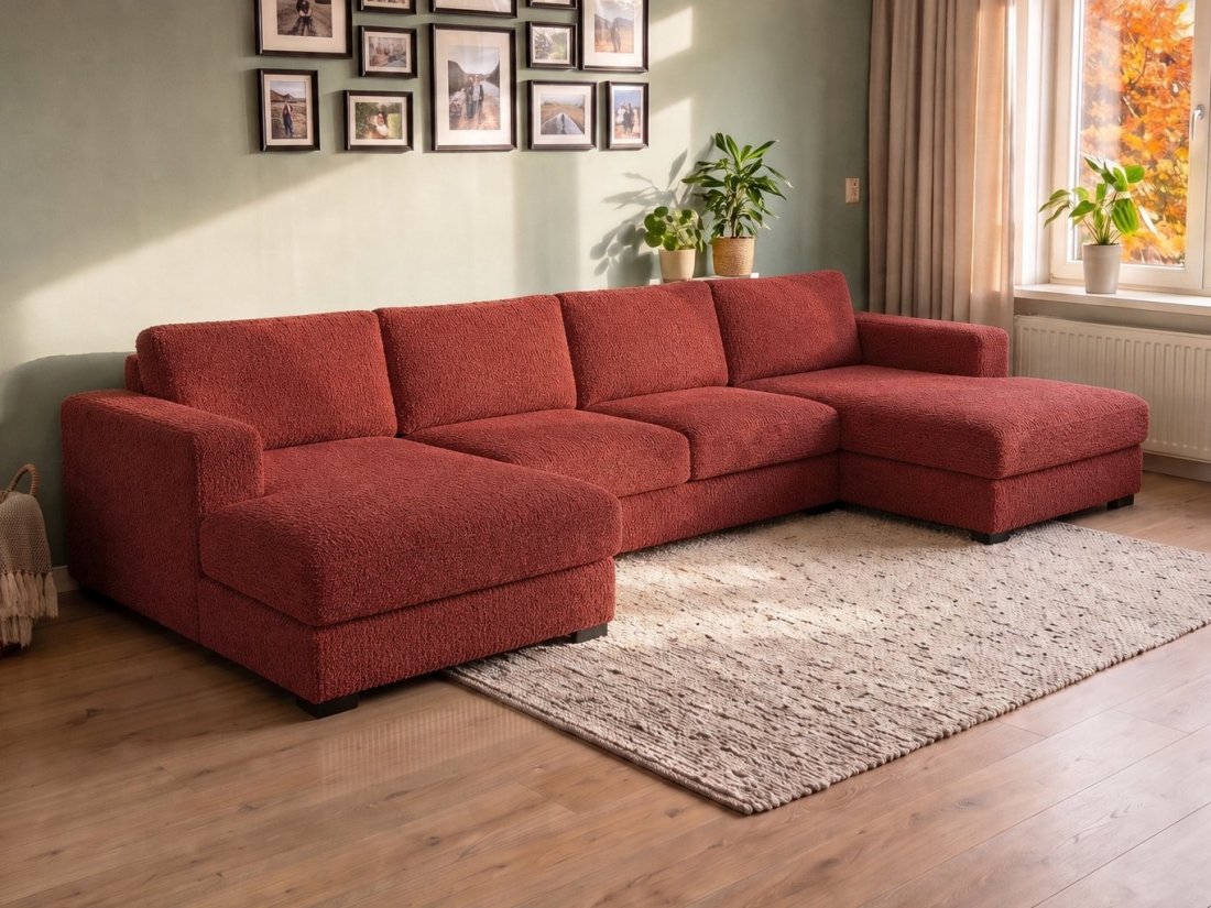 Almere Longchair + 2 zits + Longchair in rood – kleurimpressie – A-meubel