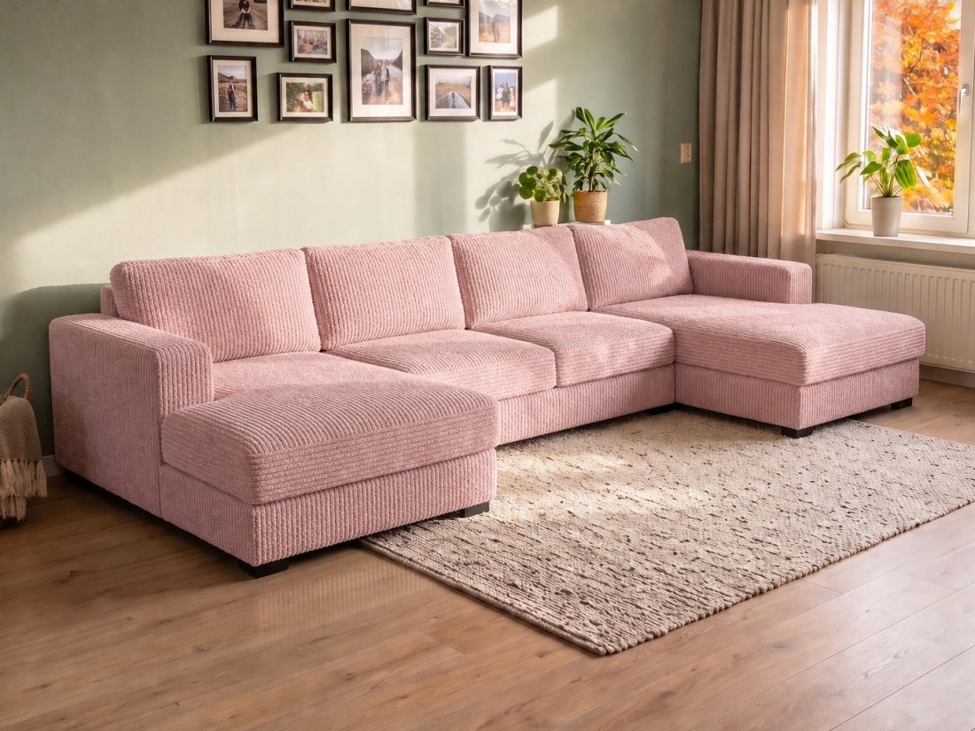 Almere Longchair + 2 zits + Longchair in roze – kleurimpressie – A-meubel