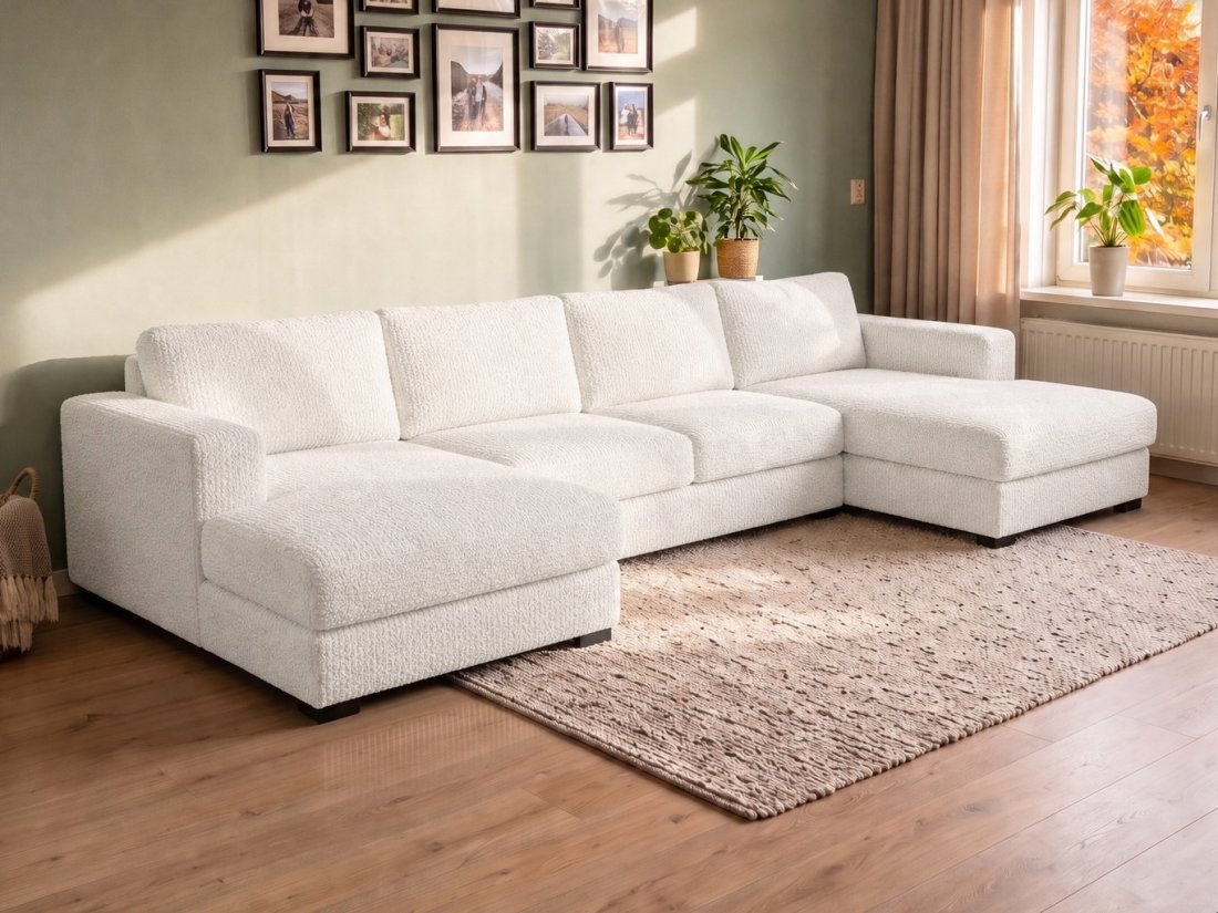 Almere Longchair + 2 zits + Longchair in wit – kleurimpressie – A-meubel