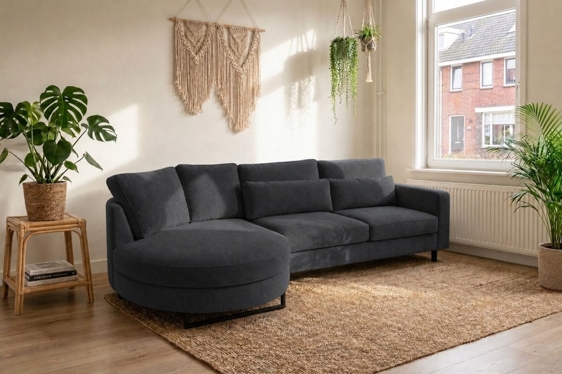 Amstelveen Longchair Rond + 2 Zits in antraciet – kleurimpressie – A-meubel