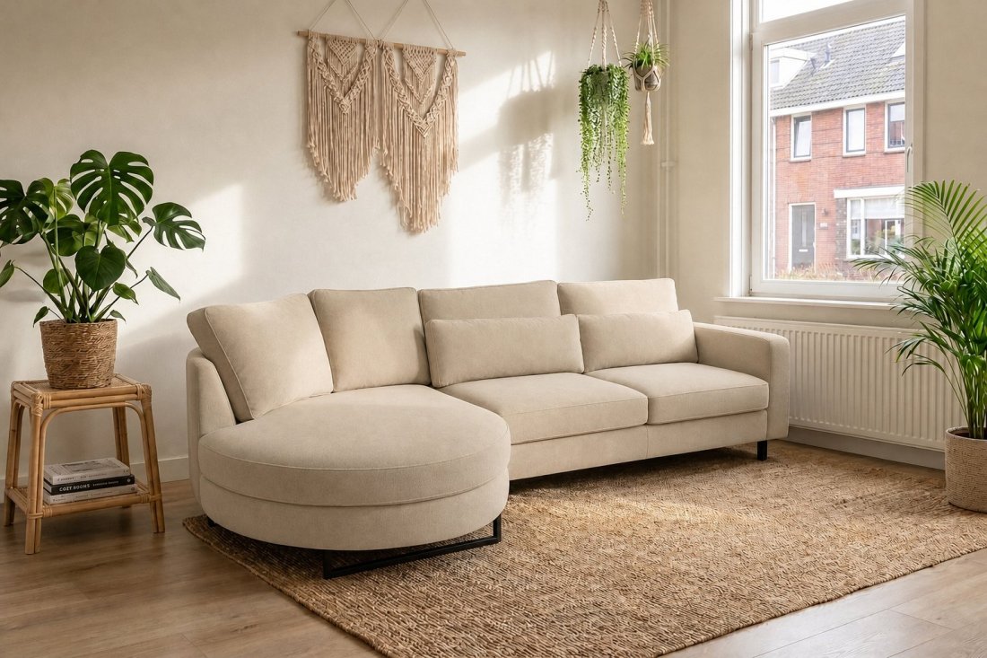 Amstelveen Longchair Rond + 2 Zits in beige – kleurimpressie – A-meubel