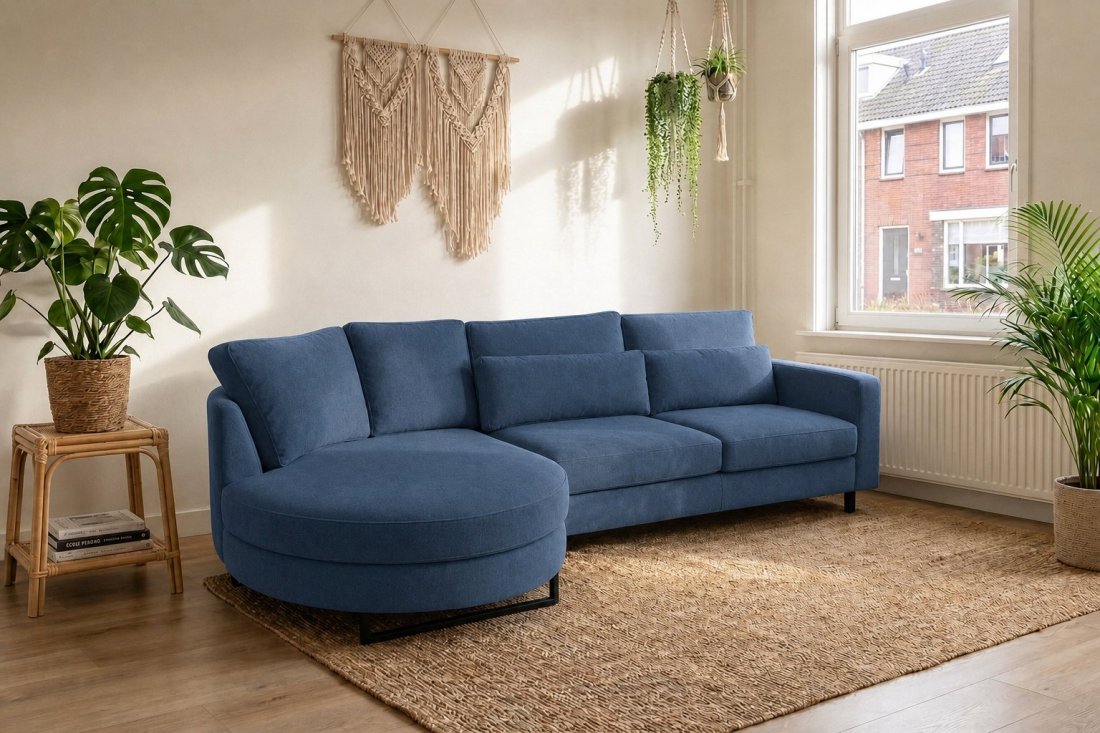 Amstelveen Longchair Rond + 2 Zits in blauw – kleurimpressie – A-meubel