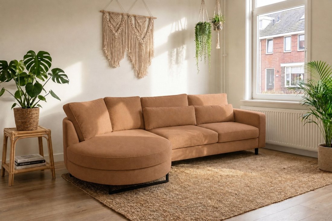 Amstelveen Longchair Rond + 2 Zits in cognac – kleurimpressie – A-meubel