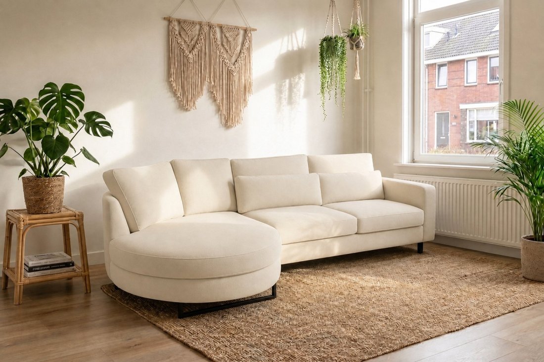Amstelveen Longchair Rond + 2 Zits in creme – kleurimpressie – A-meubel