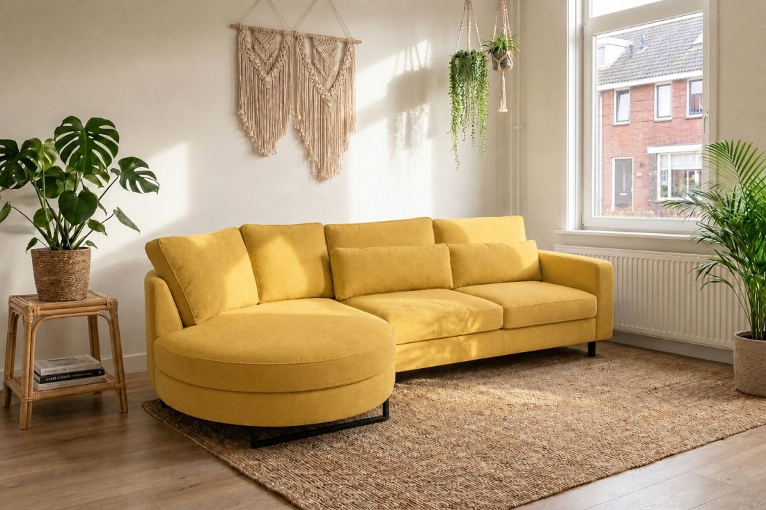 Amstelveen Longchair Rond + 2 Zits in geel – kleurimpressie – A-meubel