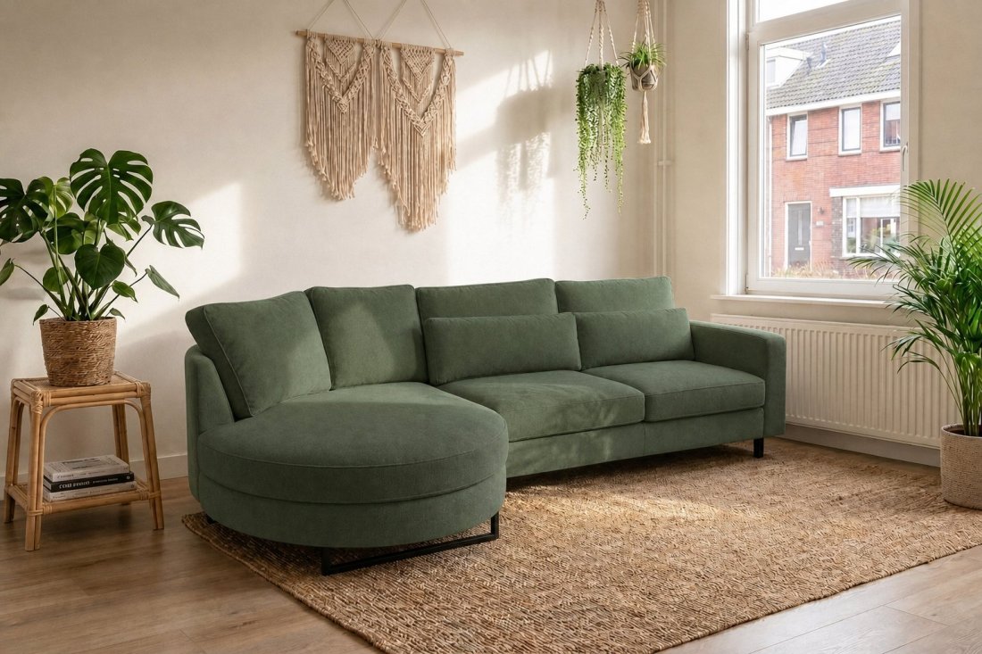 Amstelveen Longchair Rond + 2 Zits in groen – kleurimpressie – A-meubel