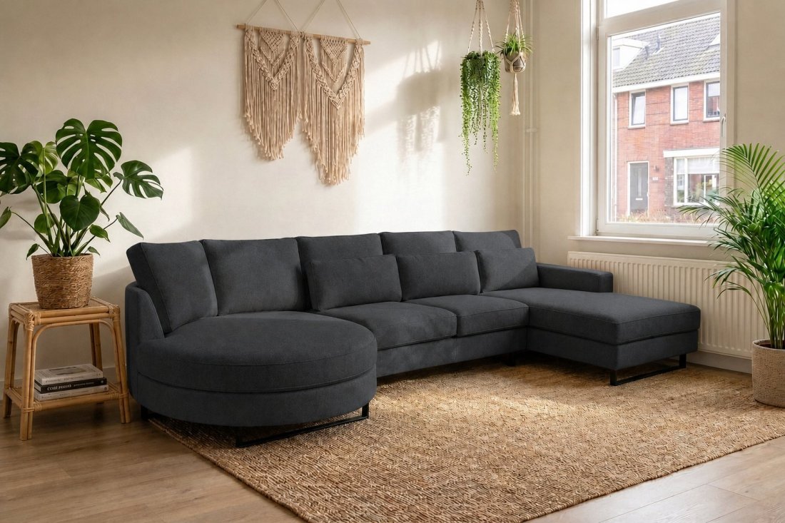 Amstelveen Longchair Rond + 2 Zits + Longchair in antraciet – kleurimpressie – A-meubel