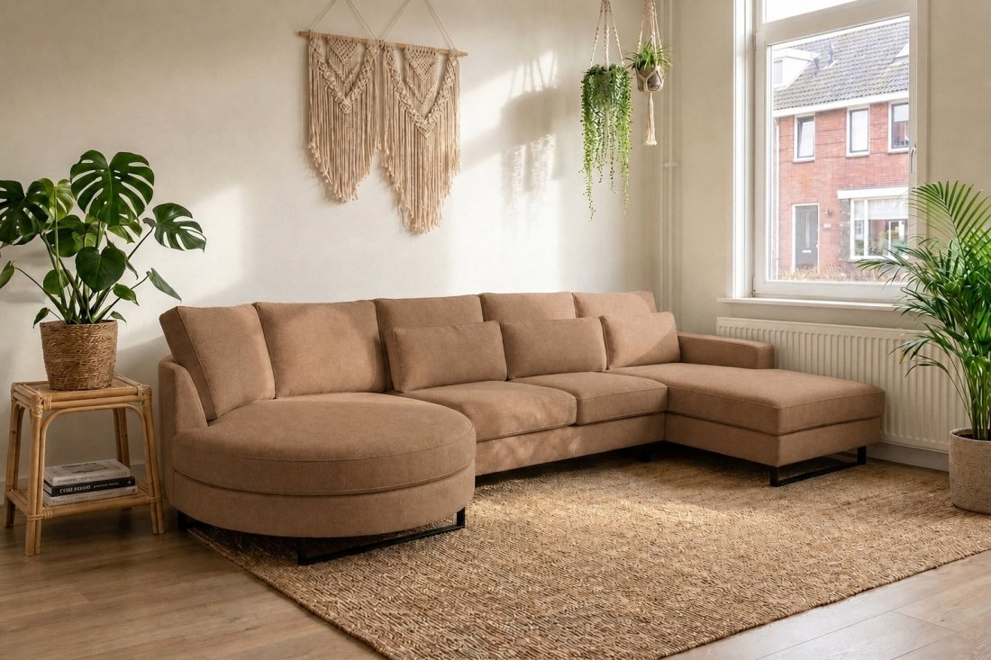Amstelveen Longchair Rond + 2 Zits + Longchair in bruin – kleurimpressie – A-meubel