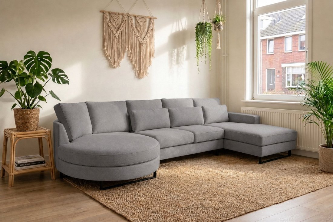 Amstelveen Longchair Rond + 2 Zits + Longchair in grijs – kleurimpressie – A-meubel
