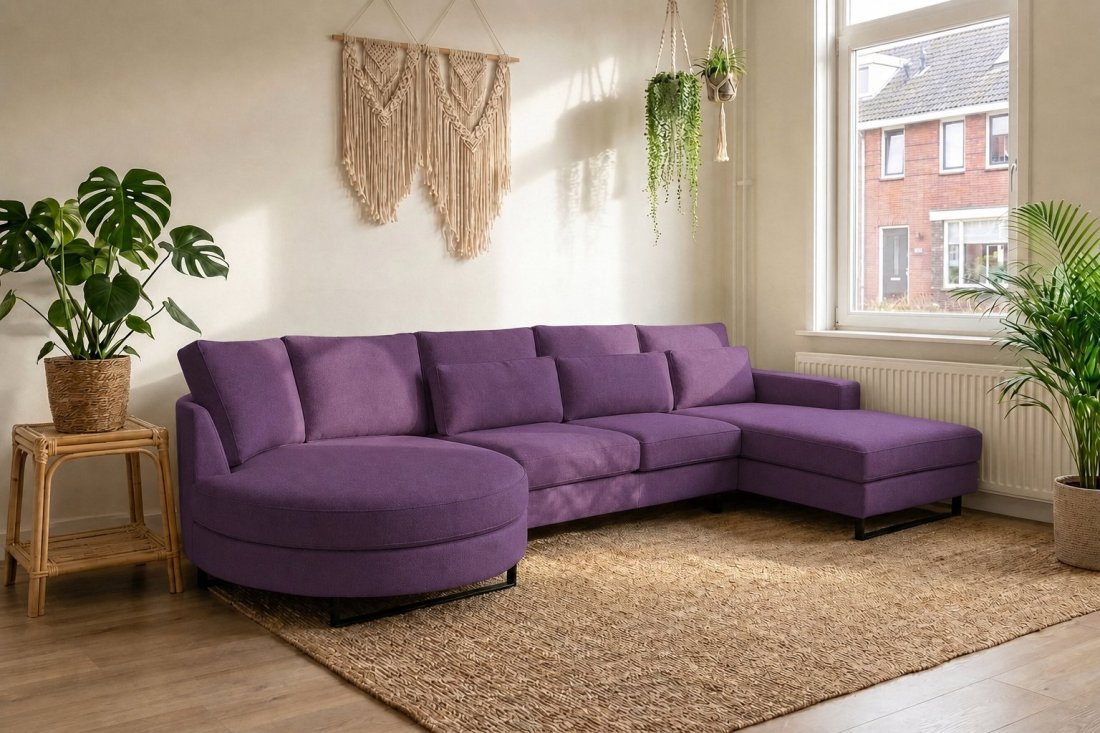 Amstelveen Longchair Rond + 2 Zits + Longchair in paars – kleurimpressie – A-meubel