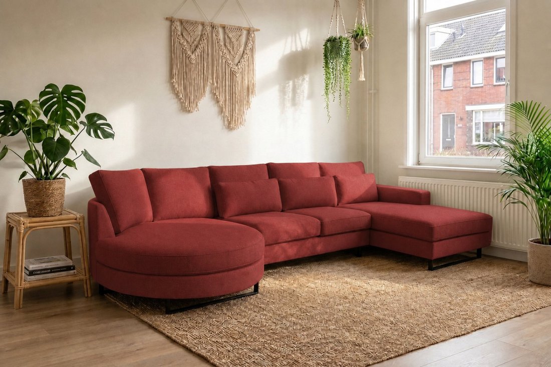 Amstelveen Longchair Rond + 2 Zits + Longchair in rood – kleurimpressie – A-meubel