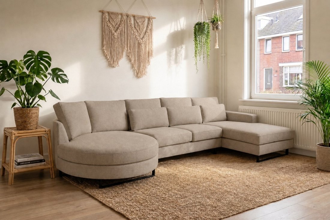 Amstelveen Longchair Rond + 2 Zits + Longchair in taupe – kleurimpressie – A-meubel