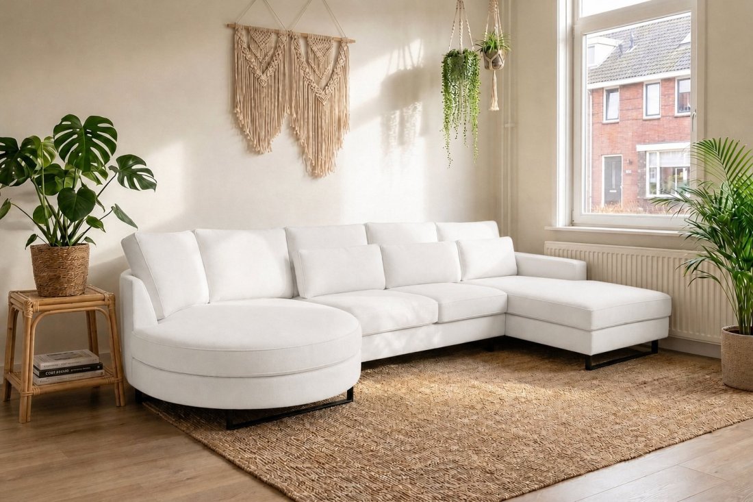 Amstelveen Longchair Rond + 2 Zits + Longchair in wit – kleurimpressie – A-meubel