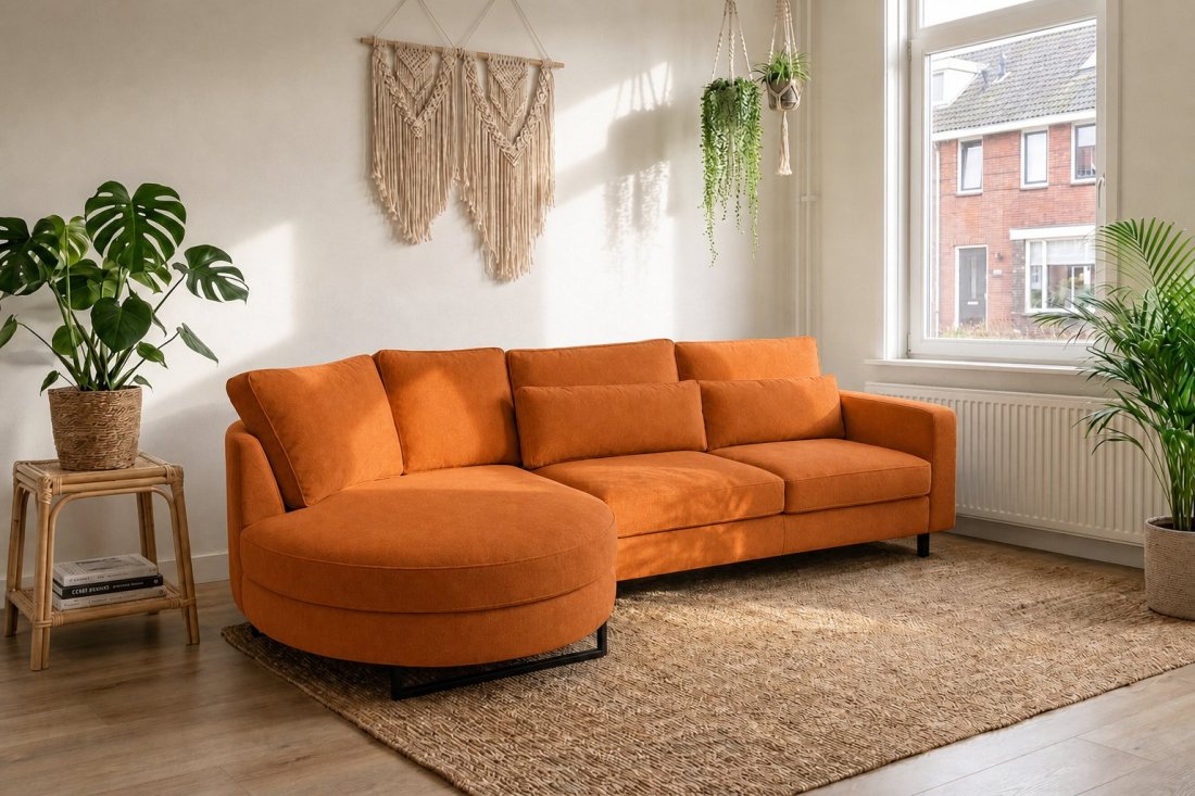 Amstelveen Longchair Rond + 2 Zits in oranje – kleurimpressie – A-meubel