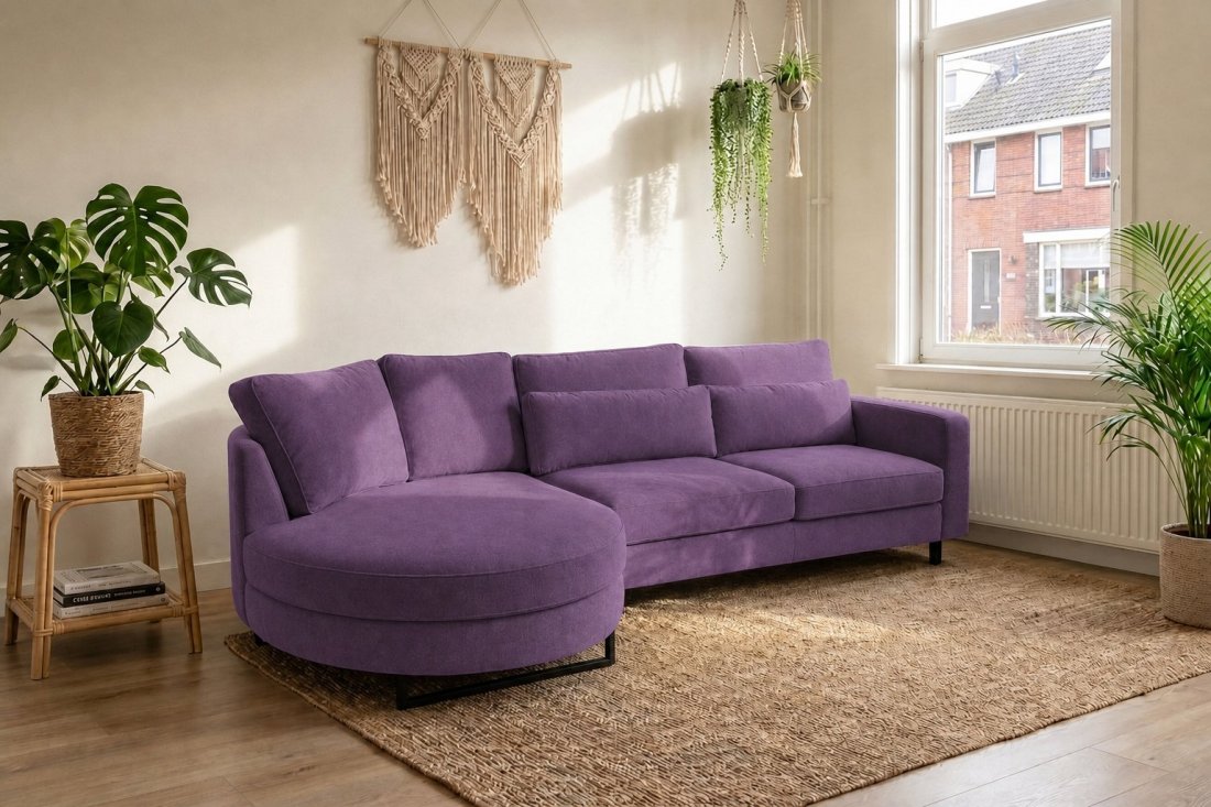 Amstelveen Longchair Rond + 2 Zits in paars – kleurimpressie – A-meubel