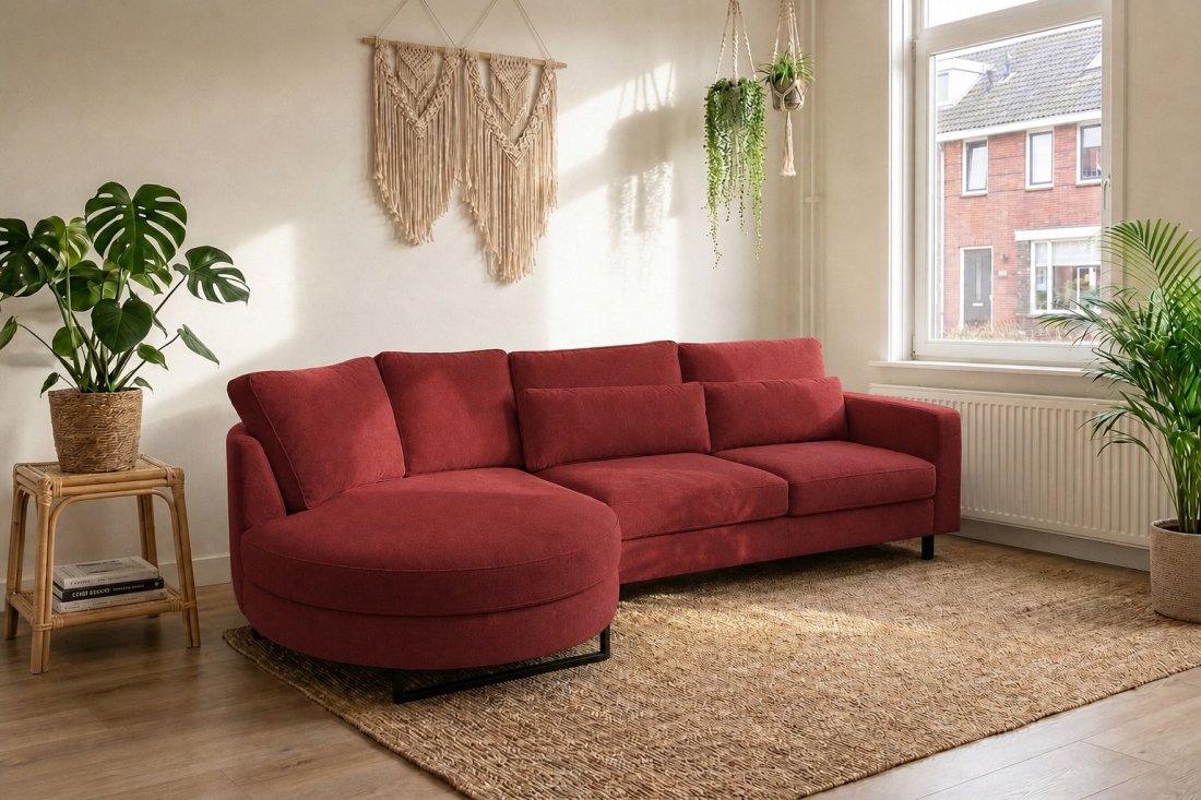 Amstelveen Longchair Rond + 2 Zits in rood – kleurimpressie – A-meubel
