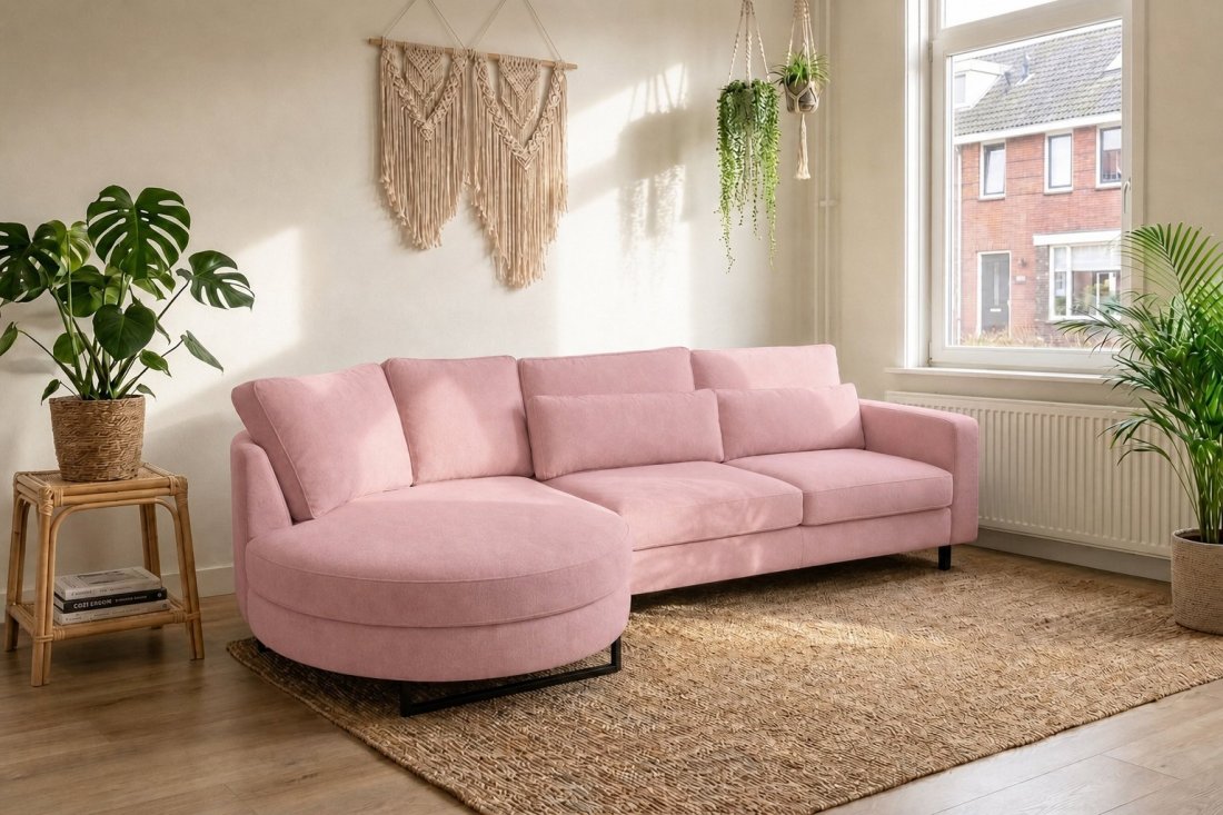 Amstelveen Longchair Rond + 2 Zits in roze – kleurimpressie – A-meubel