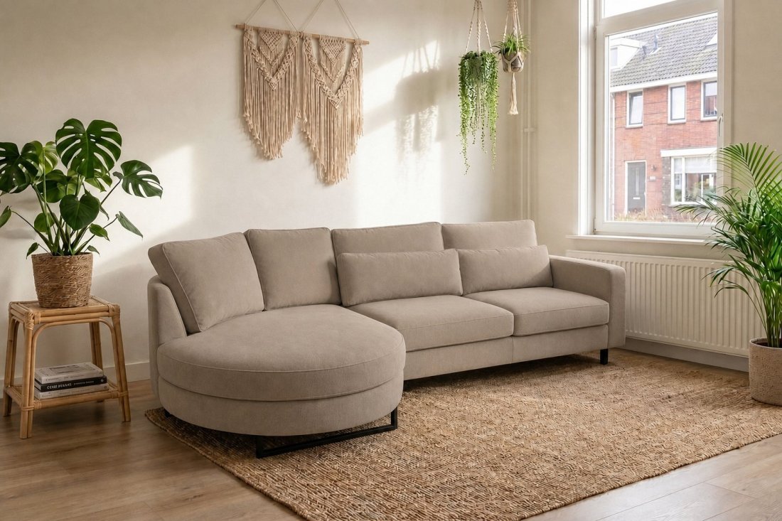 Amstelveen Longchair Rond + 2 Zits in taupe – kleurimpressie – A-meubel