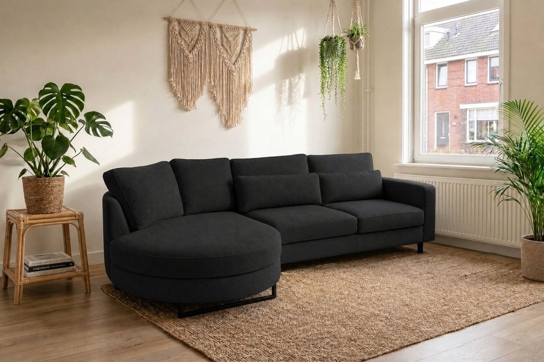 Amstelveen Longchair Rond + 2 Zits in zwart – kleurimpressie – A-meubel