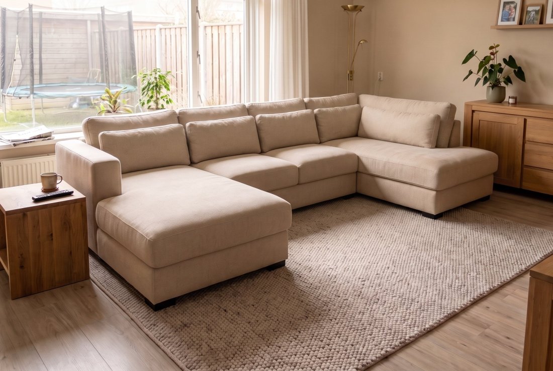U-bank Arnhem Longchair + 2 Zits + Longchair in beige – A-meubel