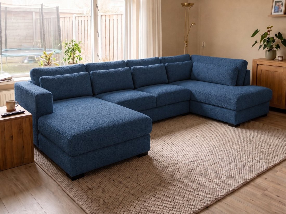 Arnhem Longchair + 2 zits + Longchair in blauw – kleurimpressie – A-meubel