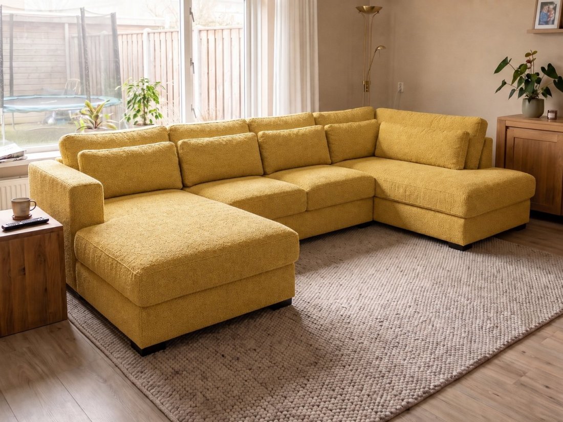 Arnhem Longchair + 2 zits + Longchair in geel – kleurimpressie – A-meubel