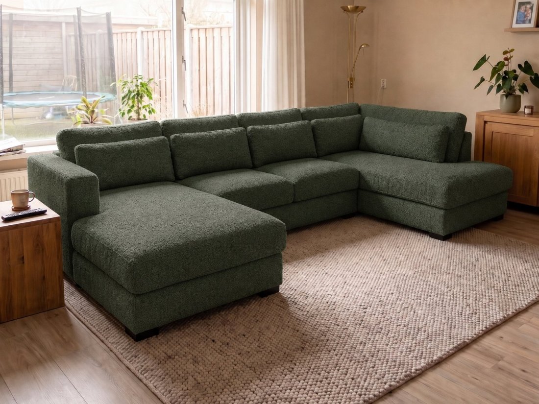 Arnhem Longchair + 2 zits + Longchair in groen – kleurimpressie – A-meubel